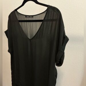 Black Sheer V-Neck Top